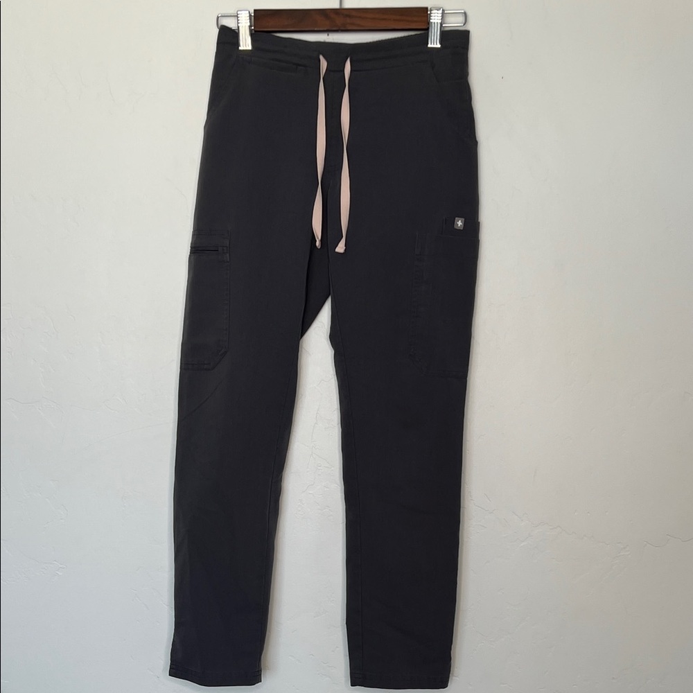 Figs Women's Skinny Pants in Black with Pink Drawstring